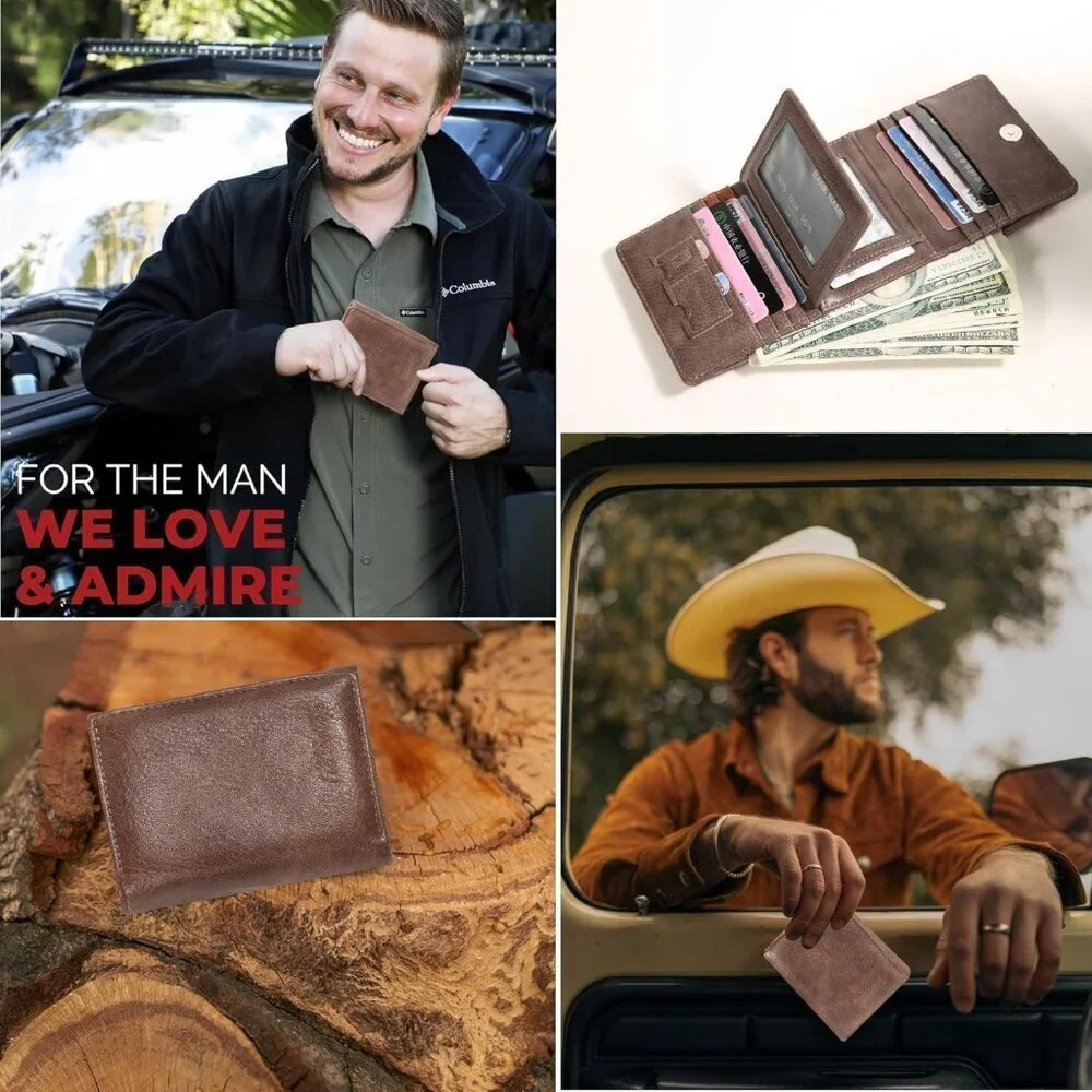 Men's Coffee Wallet Card Classic Leather Design Durable Multiple Front Pocket